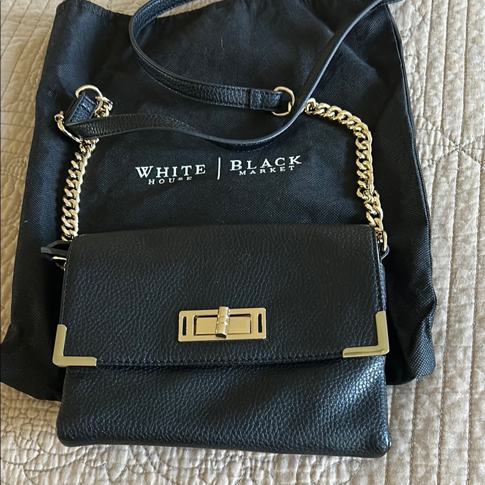 White House Black Market Gold Accent Black Crossbody Bag